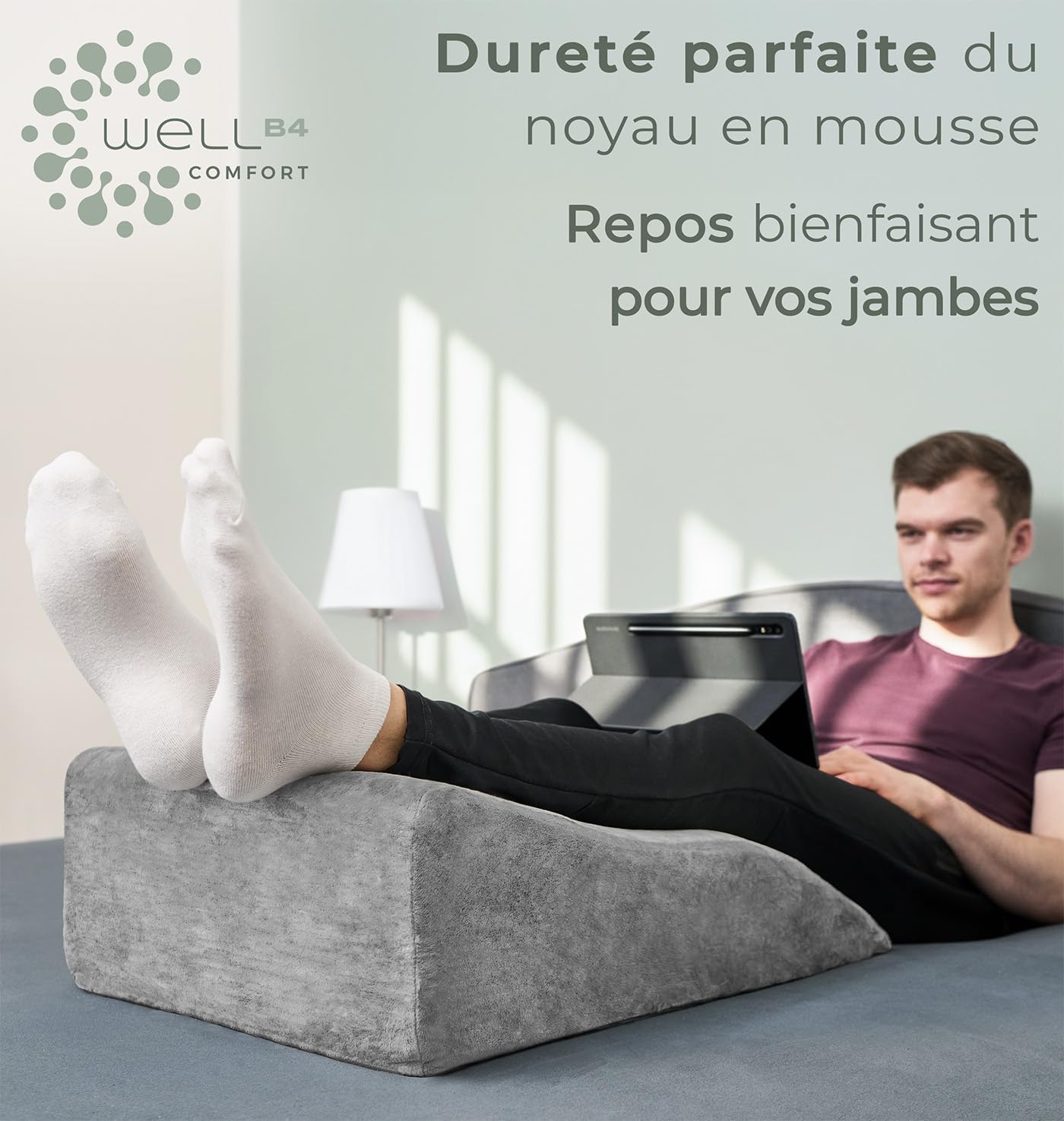 Well B4 Coussin élévateur de Jambes pour Maintien de Genoux et Dos - Coussin Ergonomique, Oreiller de Elevation, relève-Jambes, Repose Jambe - Housse rafraîchissante Amovible et Lavable