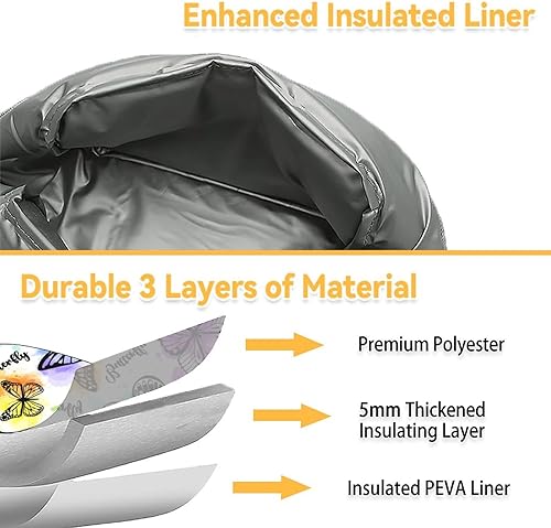 Miniatura 5 de GIHSWE Lonchera de mariposa para niñas y mujeres, bolsas de almuerzo reutilizables aisladas con asa - Pequeña lonchera blanca linda para niños -