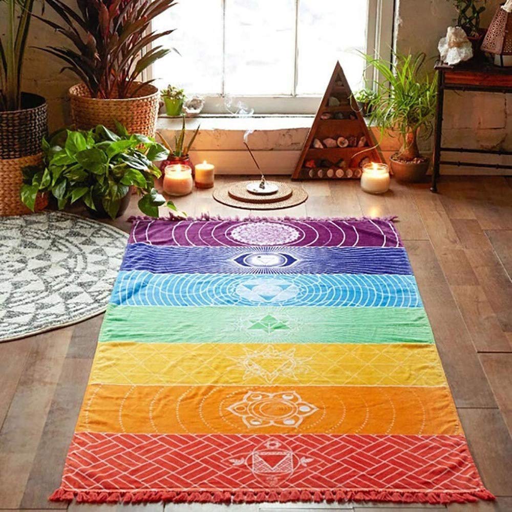 Uteruik Multiple Colours Rainbow Chakra Tapestry Towel Yoga Mat Shawl Tapestry Hippy Boho Gypsy, 1Pcs