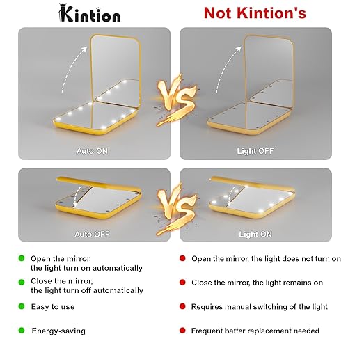 Miniatura 7 de Kintion Espejo de Bolsillo, Espejo de Maquillaje de Viaje LED Compacto de 1X/3X Aumento con Luz para Bolso, de 2 Caras, Portátil, Plegable, de Mano