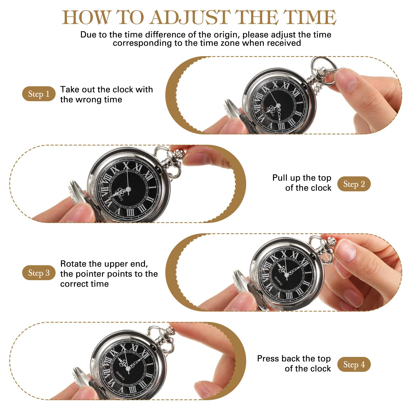 Reloj de Bolsillo, Reloj de Bolsillo Vintage Liso con Cadena números Romanos Reloj Antiguo for Hombres Mujeres papá cumpleaños Aniversario día(Silver)