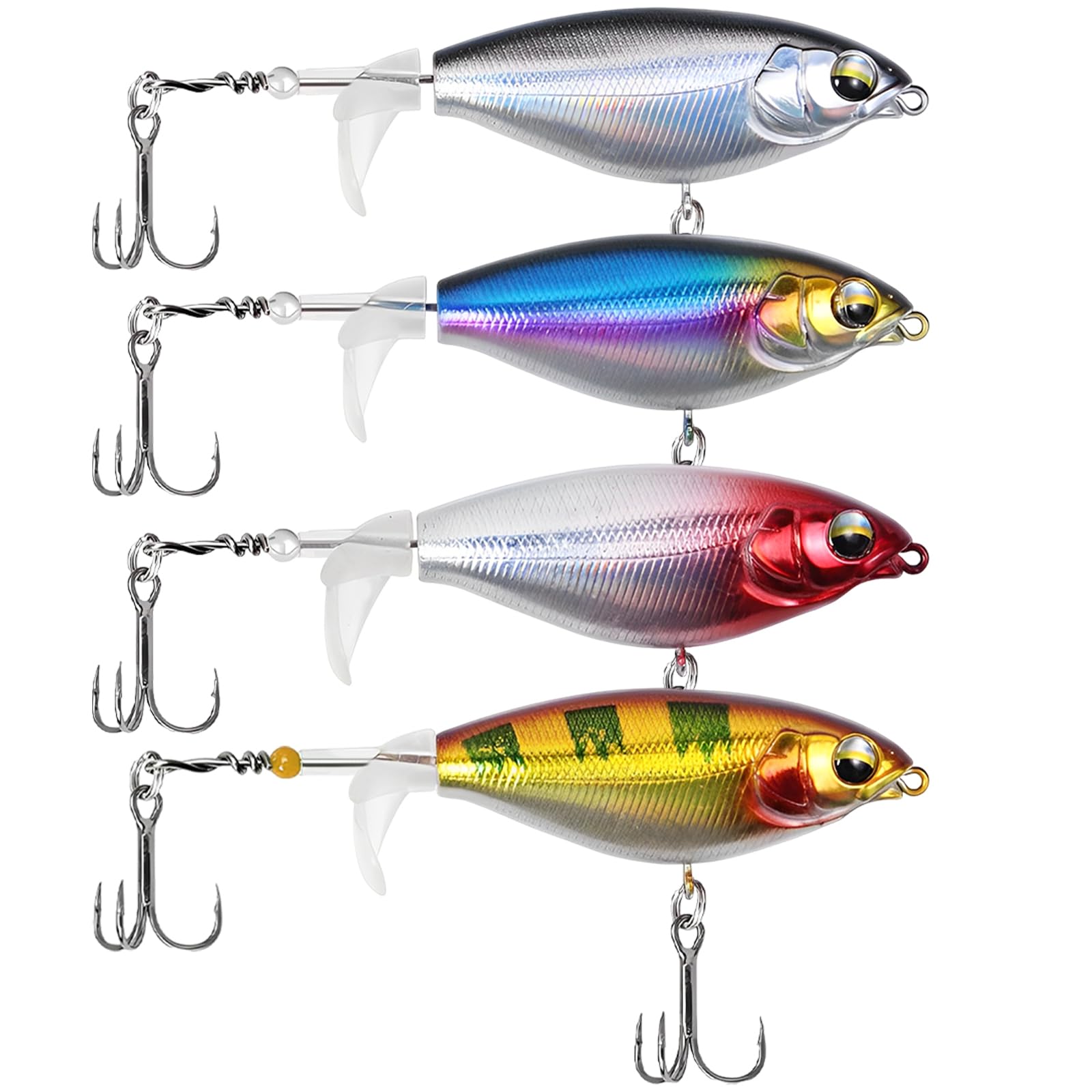4pcs Topwater Fishing Lures - 8cm Wobbler Swimbait with Propeller Tail, Realistic Artificial Bait for Trout, Pike, Perch, Zander - Freshwater & Saltwater Fishing Hooks