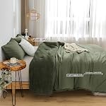 COTTEBED Conforteur de lit Sherpa ultra-soft chaud mais léger Set lit double taille Reine, peluche en peluche Polycotton Down Alternative Couverture Comforter & PillowSham Vert d'olive foncé Plein/Queen