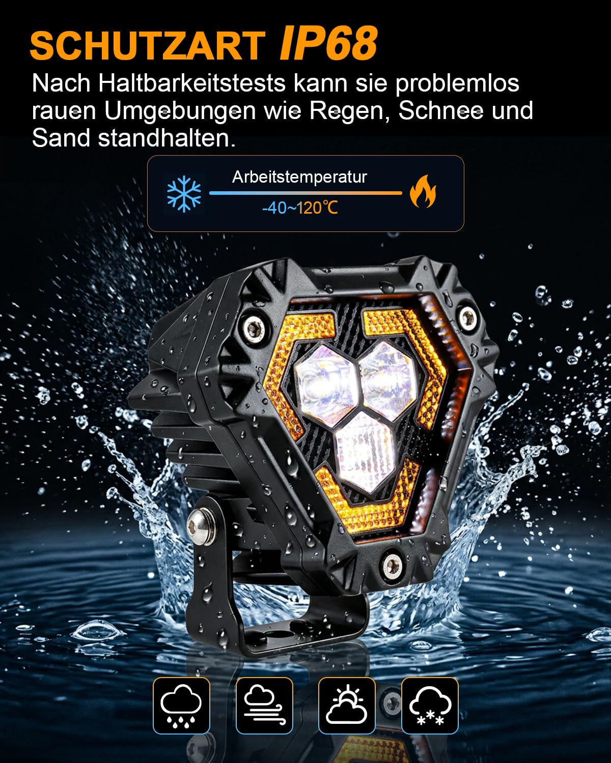 antom 2 Stück LED Arbeitsscheinwerfer 12V/24V 186W 4,5 m Kabelsatz