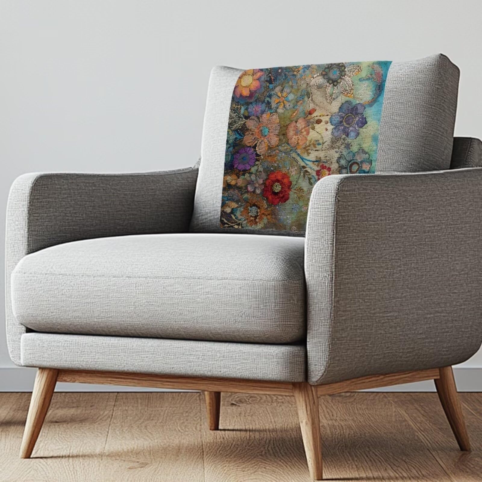 Fuojuvelie Boho Flower Recliner Headrest Cover Washable Sofa Furniture Slipcovers Breathable Couch Back Covers for Home Couch Loveseats Decoration Set of 2