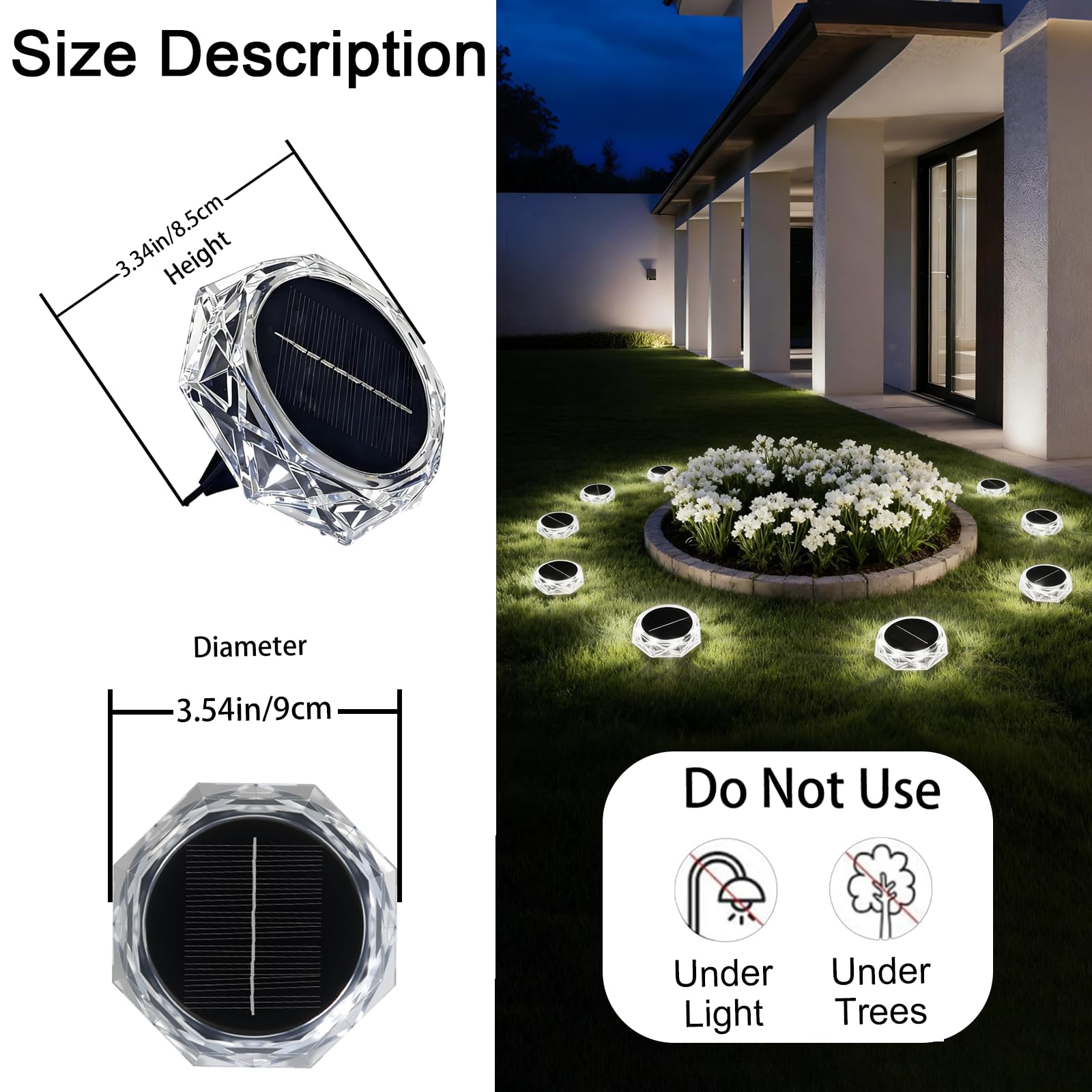 Solar Ground Lights Outdoor, 6 Pack Solar Garden Lights IP65 Waterproof, 8 Bright LEDs Decking Lighting with 600mAh Battery for Garden Lawn Patio Yard Landscape (Cool White) — view 7