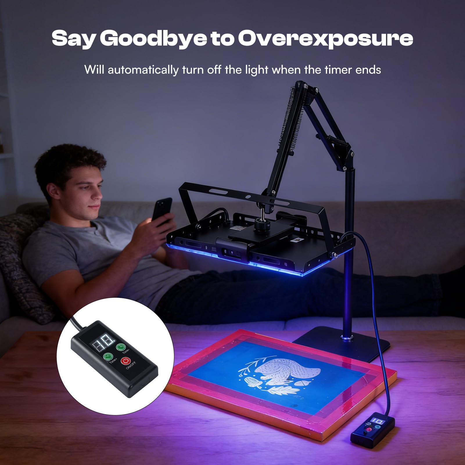 Caydo Kit di stampa serigrafica all-in-one da 54 pezzi con luce LED UV da 100 W, cornici per serigrafia in legno di 3 dimensioni, inchiostro per serigrafia a 6 colori, emulsione fotografica per