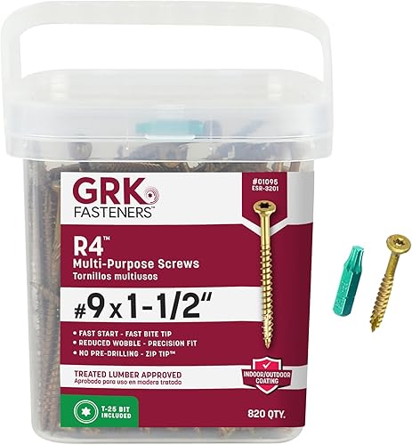 GRK Fasteners R4#9 x 1-1/2 pulgadas, tornillos de marco multiusos, 820 unidades, revestimiento Climatek resistente a la corrosión, vallas y