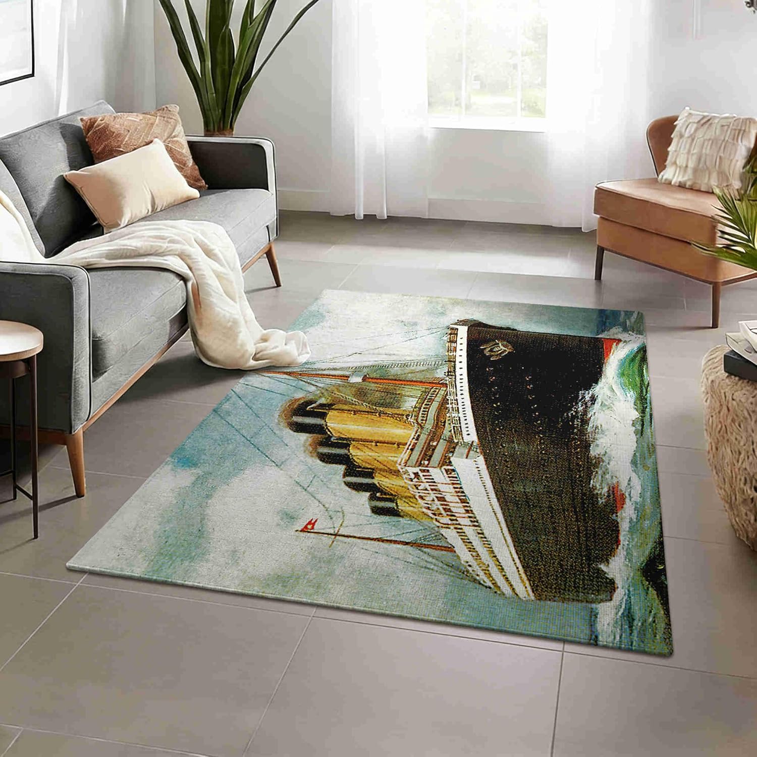 Titanic Ship Ocean Liner Sinking Vintage Area Rugs 2x3,Exquisite Printed Area Rug,Anti Slip Rug,Soft,Low Plush Carpet,Suitable for Living Room,Bedroom,Corridors,Entrances Rug