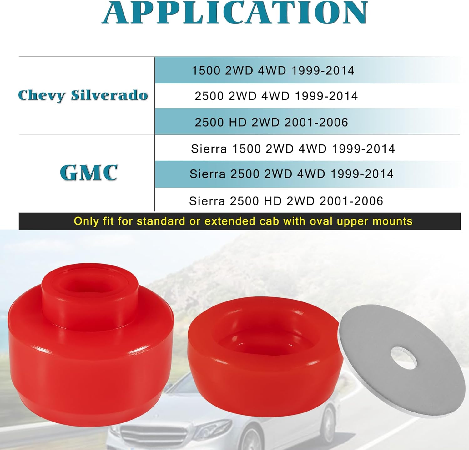 7-141 Body and Cab Mount Bushing Kit Compatible with Chevy Silverado & Sierra 1500 2500 2WD 4WD 1999-2014 Polyurethane Body Cab Mounts + Washers Red (24PCS)