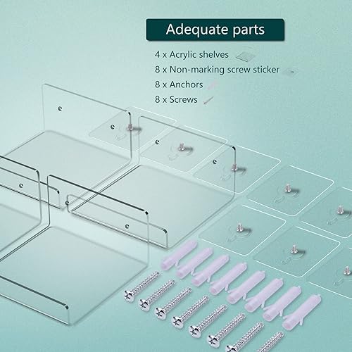 Vista 10 de Estantes flotantes de acrílico, estante de pared transparente de 8 x 6 pulgadas, estantes pequeños para plantas, soporte de exhibición de fotos y 8