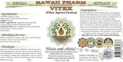 Miniatura 2 de Vitex - Extracto líquido sin alcohol, Vitex orgánico (Vitex Agnus-Castus) Suplemento herbario natural de glicerita de bayas secas, Hawaii Pharm, EE.