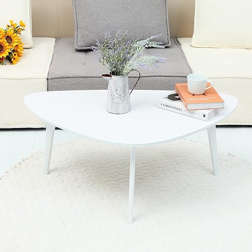 Miniatura 5 de Mesa de centro pequeña moderna de mediados de siglo, mesas de centro de madera ovalada vintage chic para sala de estar, textura de madera natural,