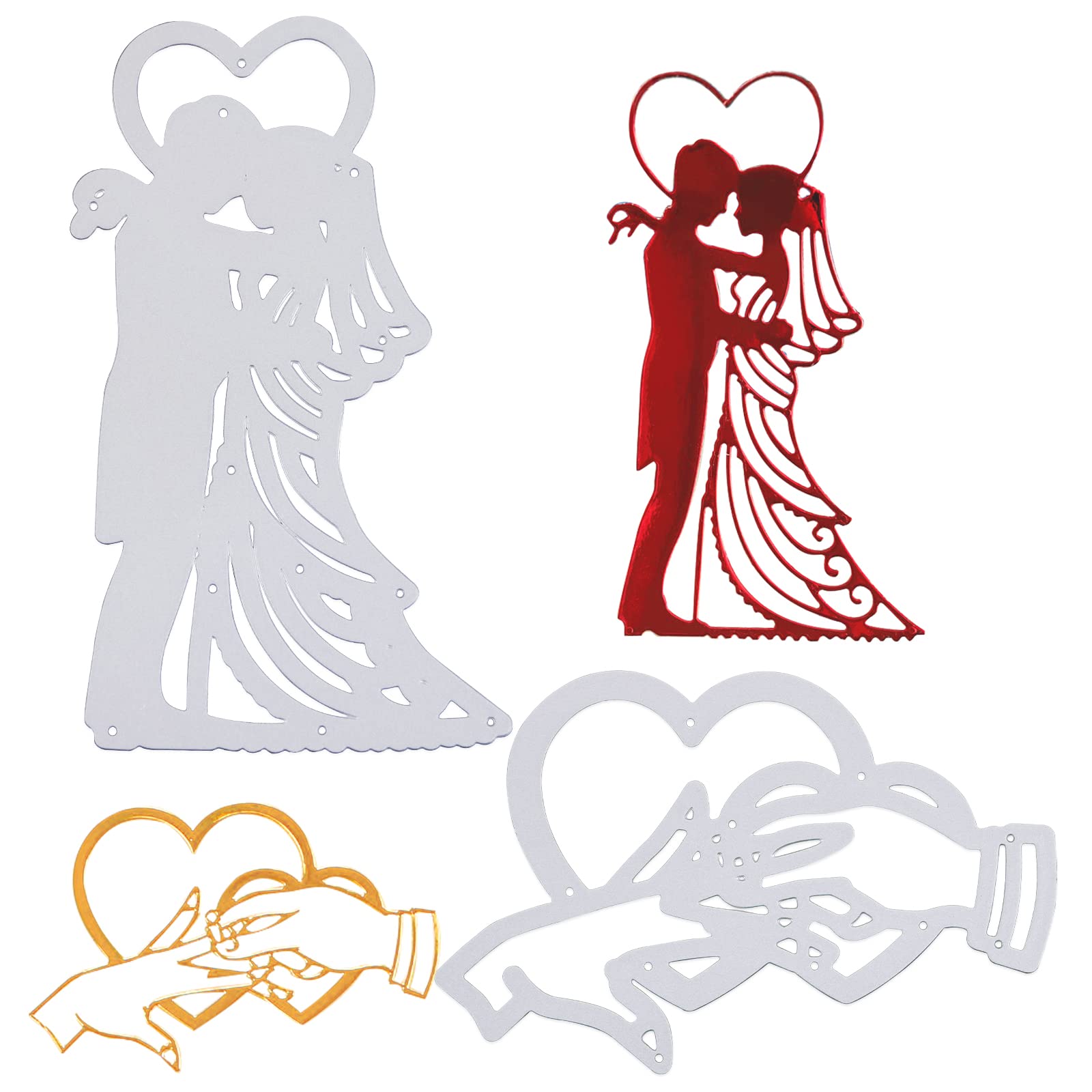 BETESSIN Troqueles De Novia Boda, Plantilla Troquel de Corte, Plantilla de Acero de Corazón Love Anillos, Plantilla Estarcir Cutting Dies Scrapbooking Boda Regalo Tarjeta Papel Manualidad, 6cm a 10cm