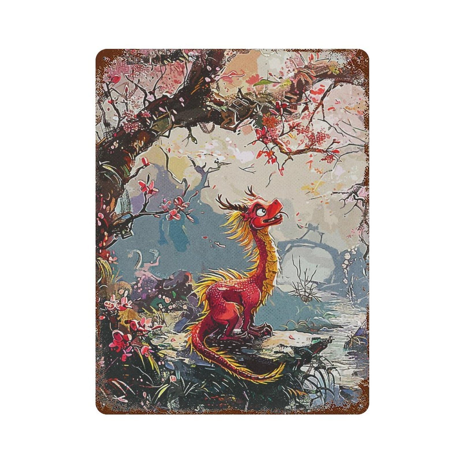 Dragon Forest Rust Effect Tin Sign 15.7"x11.8", Novelty Wall Decor for Garage, Pub Or Kitchen