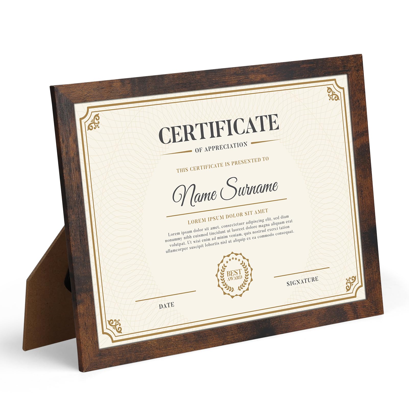 Wtrgas 1 Pack 8.5x11 Picture Frame for Tabletop and Wall, 8.5 by 11 Rustic Brown Photo Frame for Horizontal and Vertical Display