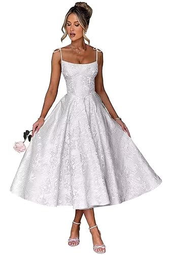 Women's Satin Jacquard Prom Dresses for Wedding Spaghetti Straps Square