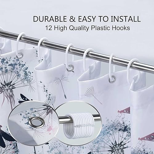 Miniatura 4 de Elegante cortina de ducha de dientes de león y libélulas, decoración azul turquesa, flores silvestres, hierbas florales, cortina de ducha botánica