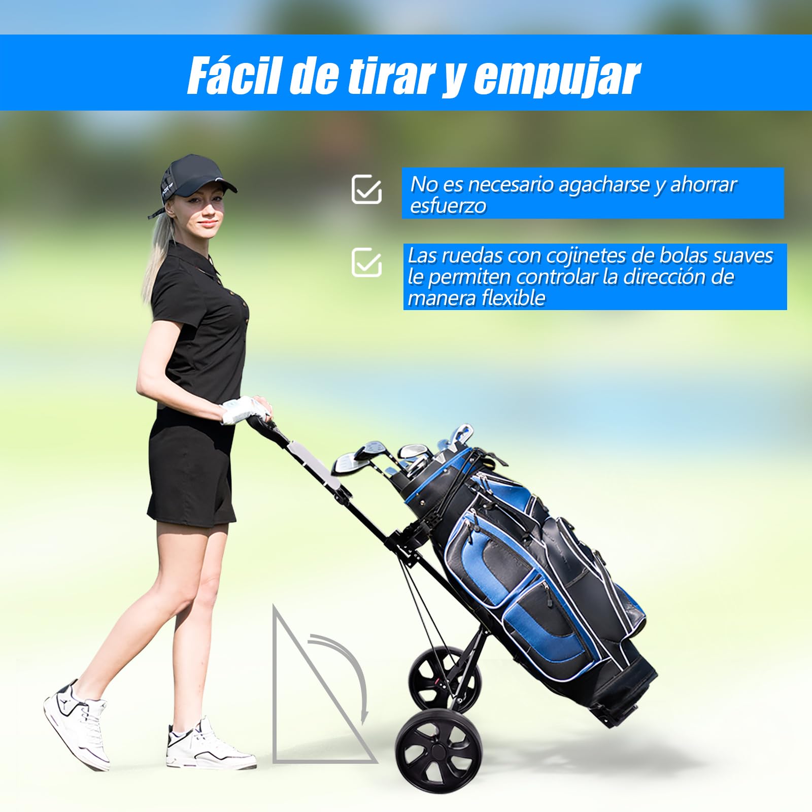 COSTWAY Carrito de Golf Plegable con 2 Ruedas, Estructura de Metal, Negro
