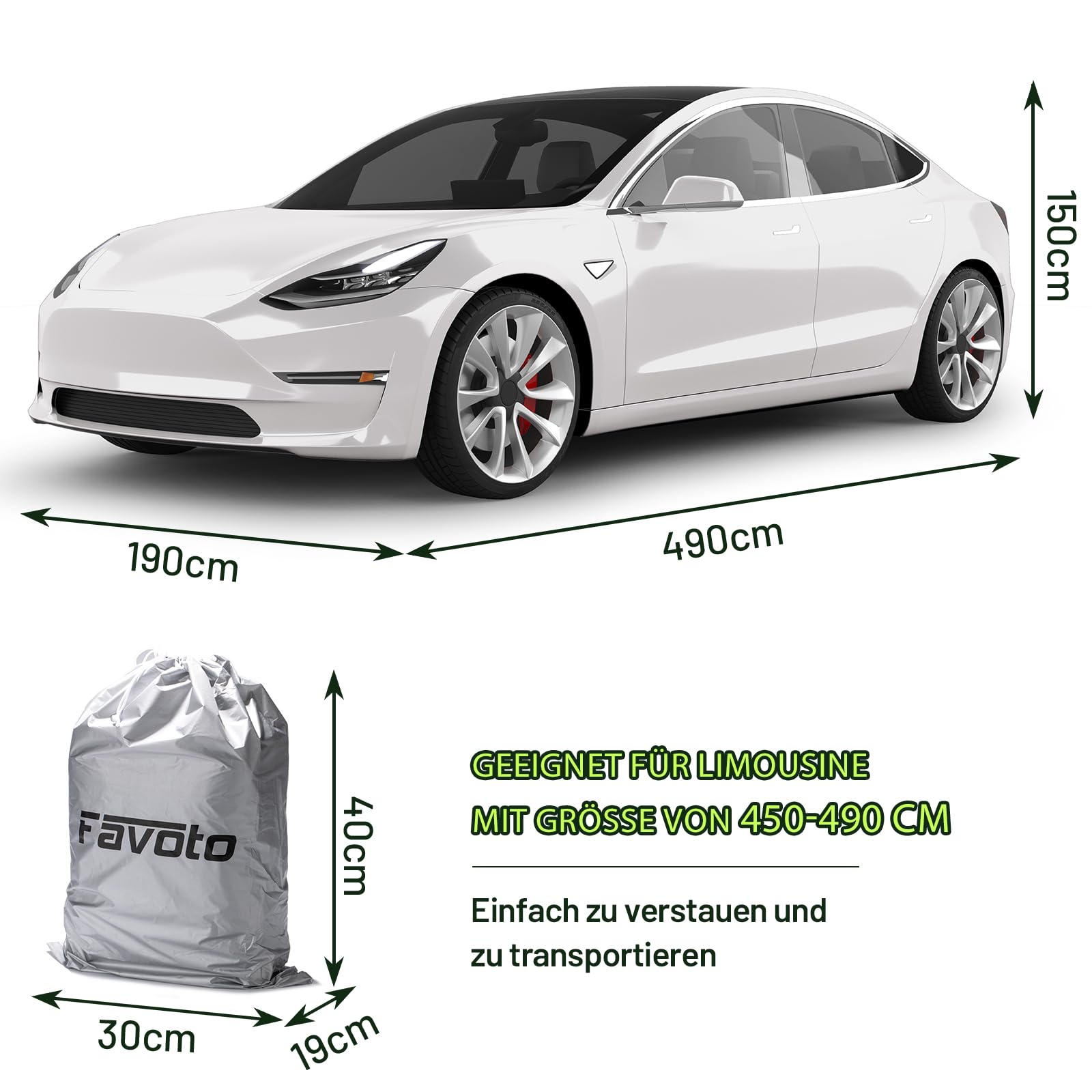 Favoto Autoabdeckung Vollgarage Abdeckplane Auto Garage Staubdicht Wasserdicht Autohülle Autoplane Winter & Sommer für 450-495 cm Sänfte Limousine Silber 2.95kg