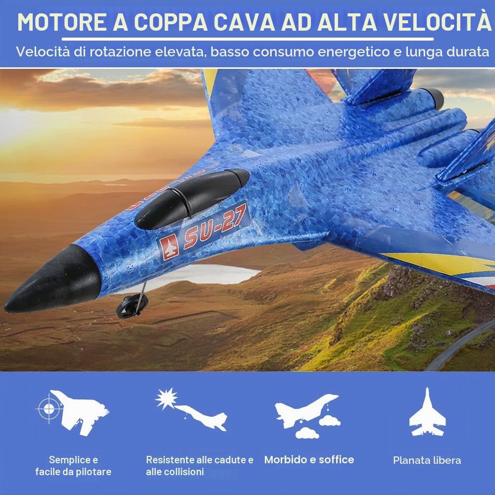 Aereo Telecomandato per Bambini,F-22 RC Aereo Radiocomandato,2,4 GHz Aereos RC Aeroplano Telecomandato 2CH RC Plane con Batterie e Luci Colorate Adatto per Principianti Bambini Adulti (Blu)