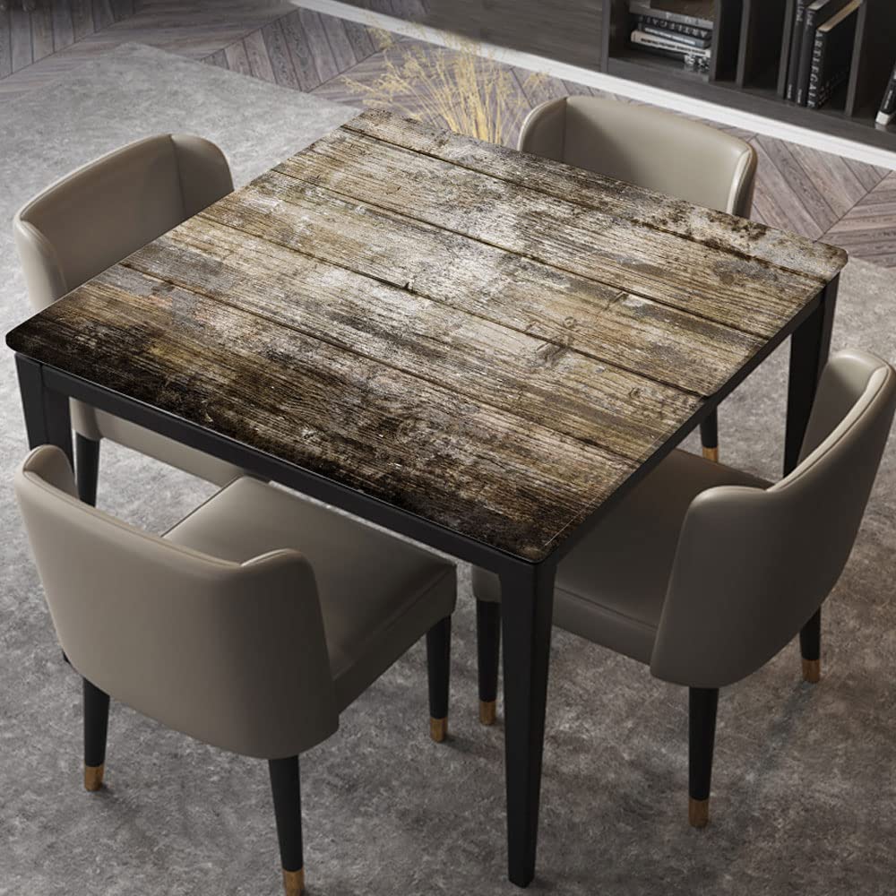 ANGELJUAN Square Fitted Tablecloth Elastic Edged, Aged Wooden Planks Texture Cute, Table Cover, for Christmas Holiday Party Dinnning, Fits for 54"x54"