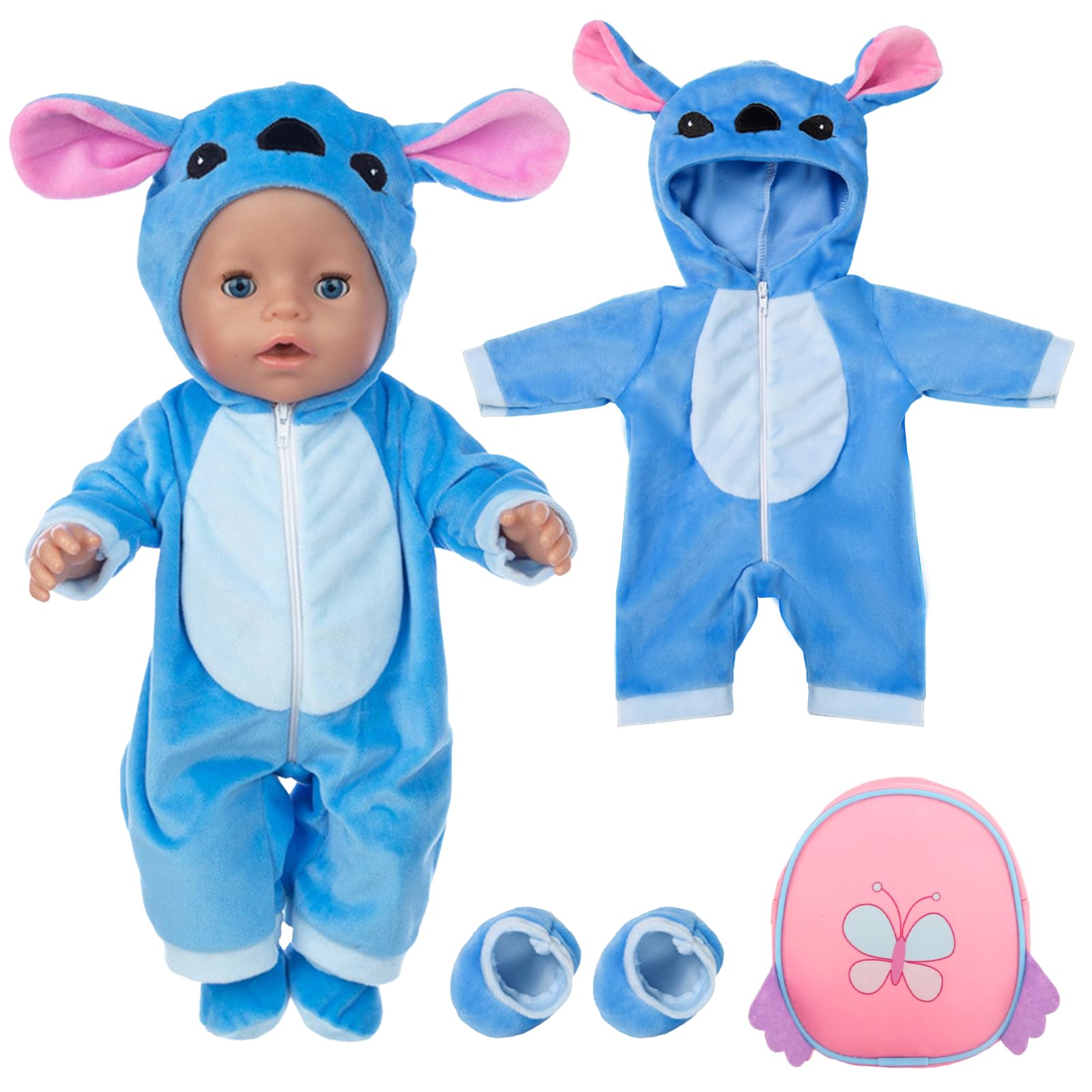 Vêtements Pour Poupée 17 Cm - Costume Requin Bleu Avec Lunettes Et Sac Appareil Photo