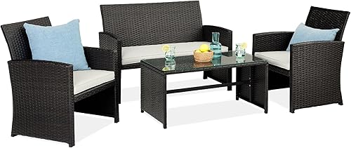 Miniatura 103 de Best Choice Products Juego de muebles de conversación de patio de mimbre al aire libre de 4 piezas para patio trasero con mesa de café, cojines de