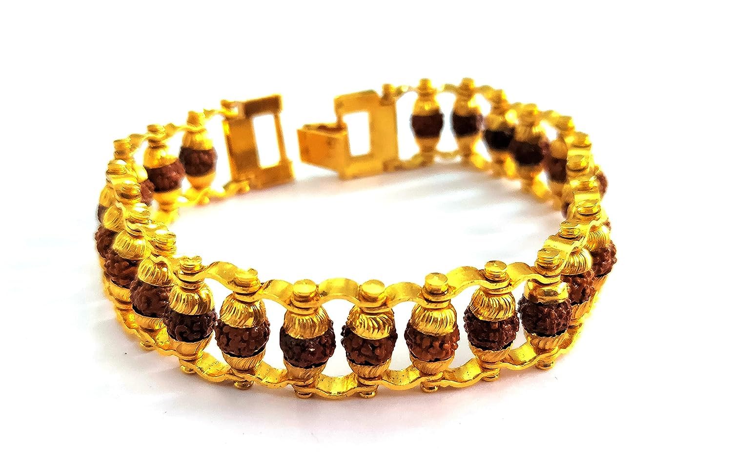Nagaana Original Natural Rudraksha Bracelet with Gold Plated Cap for Men and Boy (15mm Brass) (B0CHBCJLDY) Amazon Price History, Amazon Price Tracker
