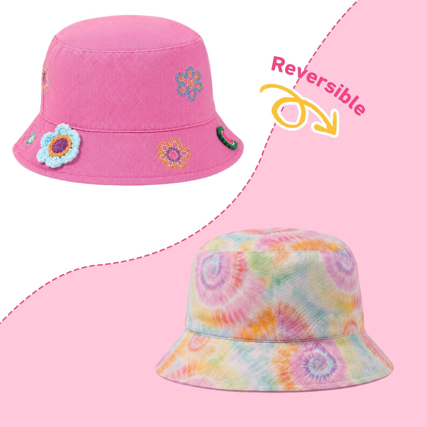 Girls Sun Hat,2-in-1 Reversible Bucket Hat for Girls | Sun Protection for Beach, Hiking Fishing Outdoor | Fit for Kid