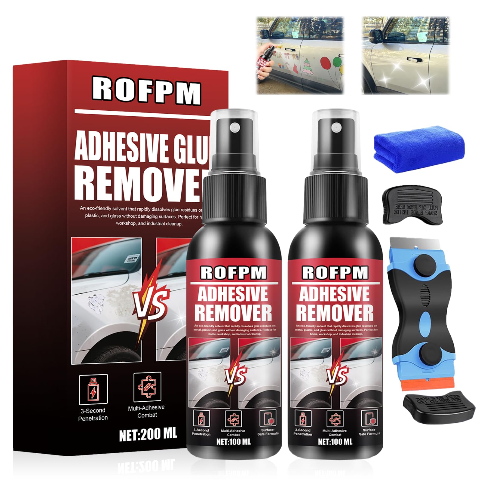 Dissolvant Colle Forte, Spray Décapant Adhésif, Retire Étiquettes et Résidus, 2 Pièces