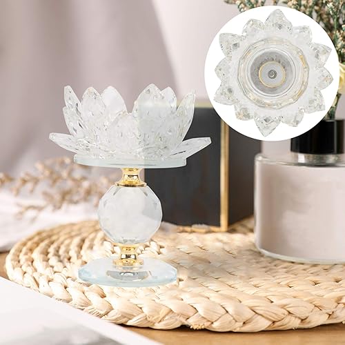 Miniatura 8 de Garneck Candelabro de loto de cristal, candelita de cristal, soporte para velas de luz nocturna, estatuilla budista para decoración del hogar, boda,