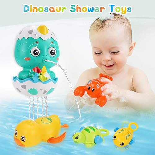 Miniatura 3 de Juguetes de baño para bebés de 6 a 12 meses, juguete de ducha de dinosaurio para niños pequeños de 1 a 3 años con juguetes de natación flotantes,