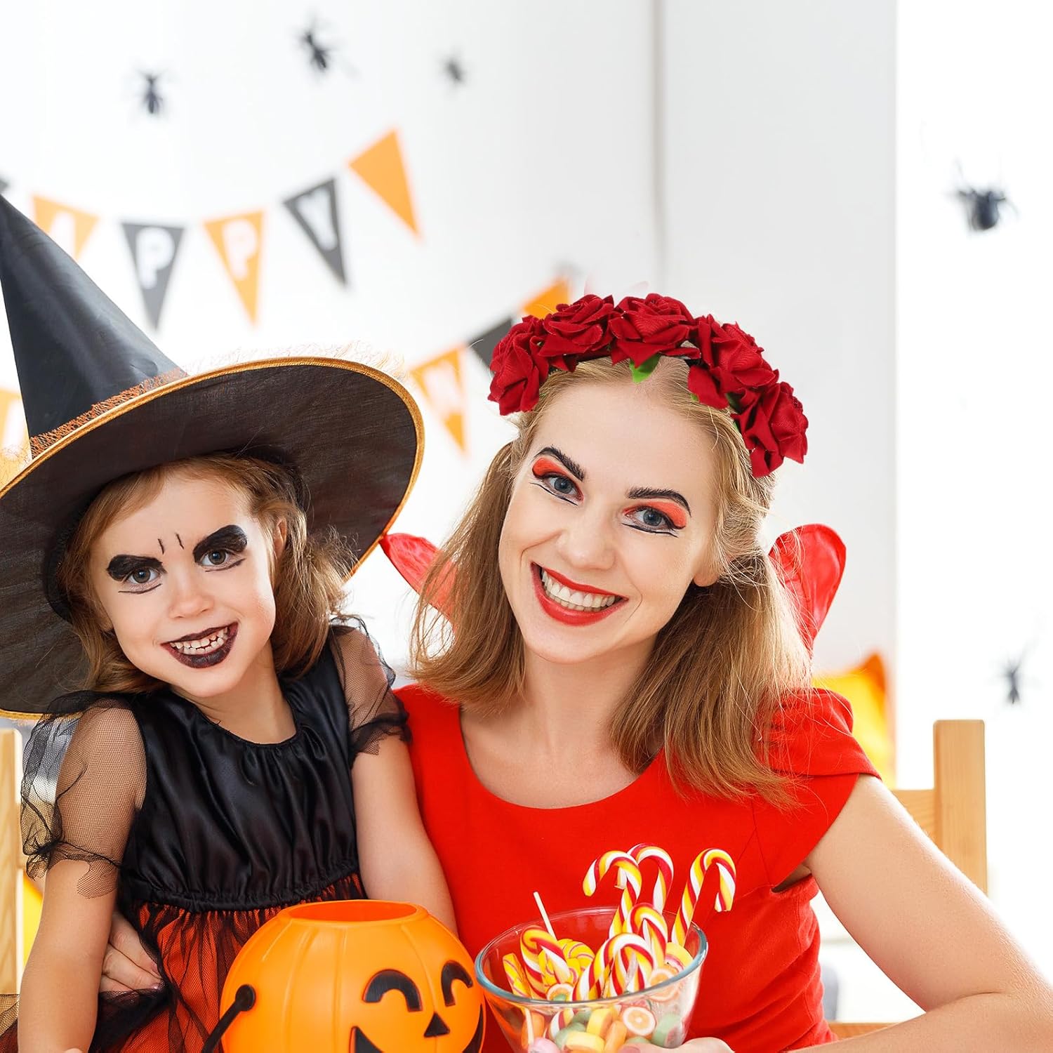 Headband Wedding Party Hairband Day of Dead Flower Crown (Claret) - Image 2