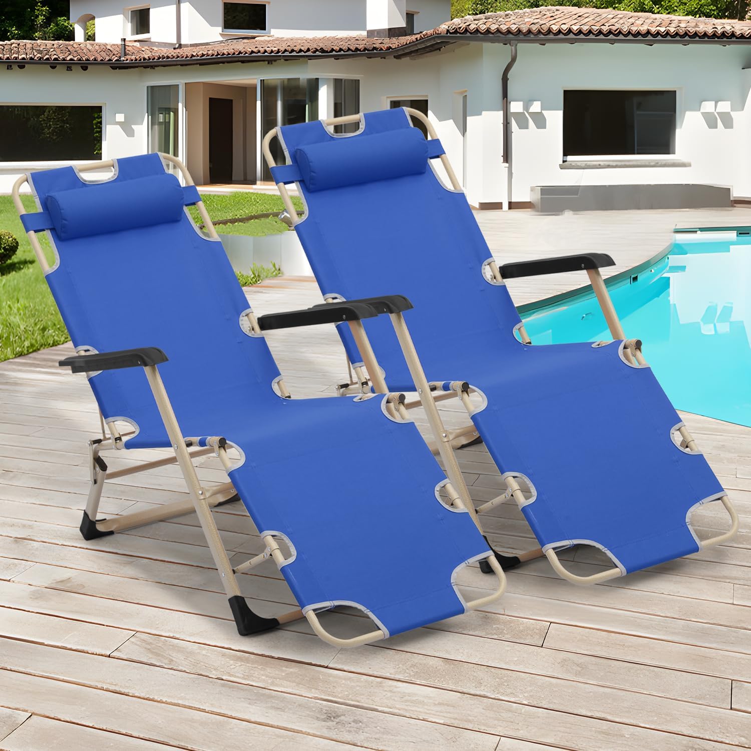 2X Foldable Chair Outdoor Beach Lounge Chair Patio Chaise