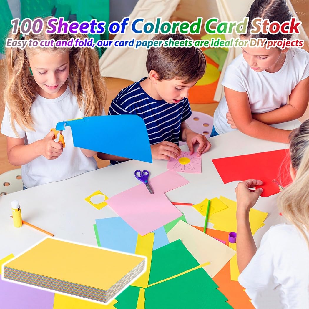 100 farbige A4-Kartonbögen, 200 g/m² Papier, 20 lebendige Farbtöne, sortiertes Bastelpapier für Scrapbooking, Origami, Druck, DIY-Projekte