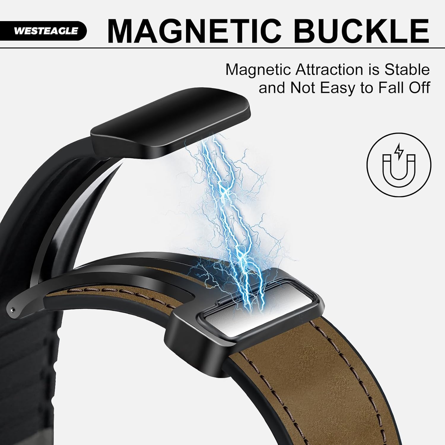 Magnetic Leather Bands Compatible with Apple Watch 49mm 46mm 45mm 44mm 42mm(S3/2/1) for Men Women, Genuine Leather with Magnetic Buckle for iWatch Ultra1/2/3 Series SE11/10/9/8/7/6/5/4/3/2/1 - Image 3