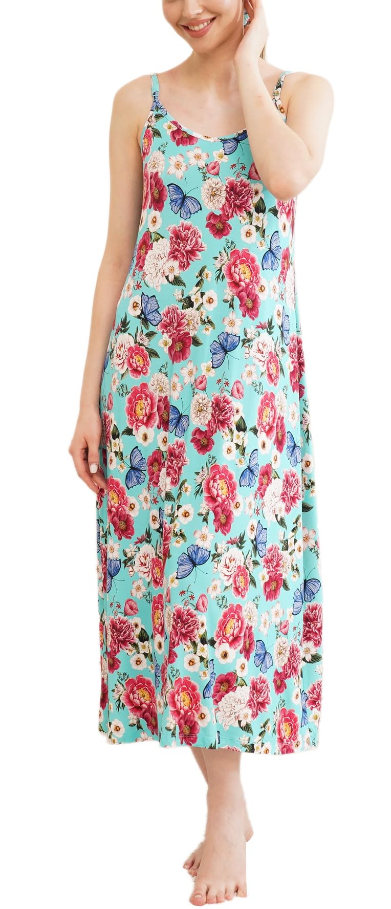 EASWEET Bamboo Viscose Women's Nightgowns Sleeveless Spaghetti Straps Women's Sleepwear