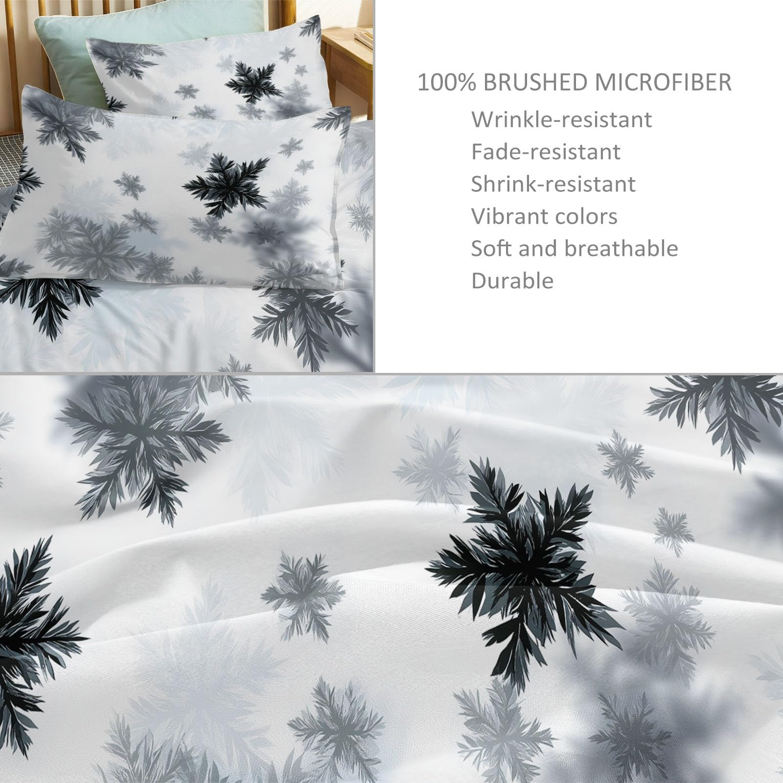 Natura krajobraz, fantazja płatka śniegu 240 x 220 cm, biała, dwustronna poszwa na kołdrę, miękka mikrofibra, oddychająca pościel – z 2 poszewkami na poduszkę 80 x 80 cm i zamkiem