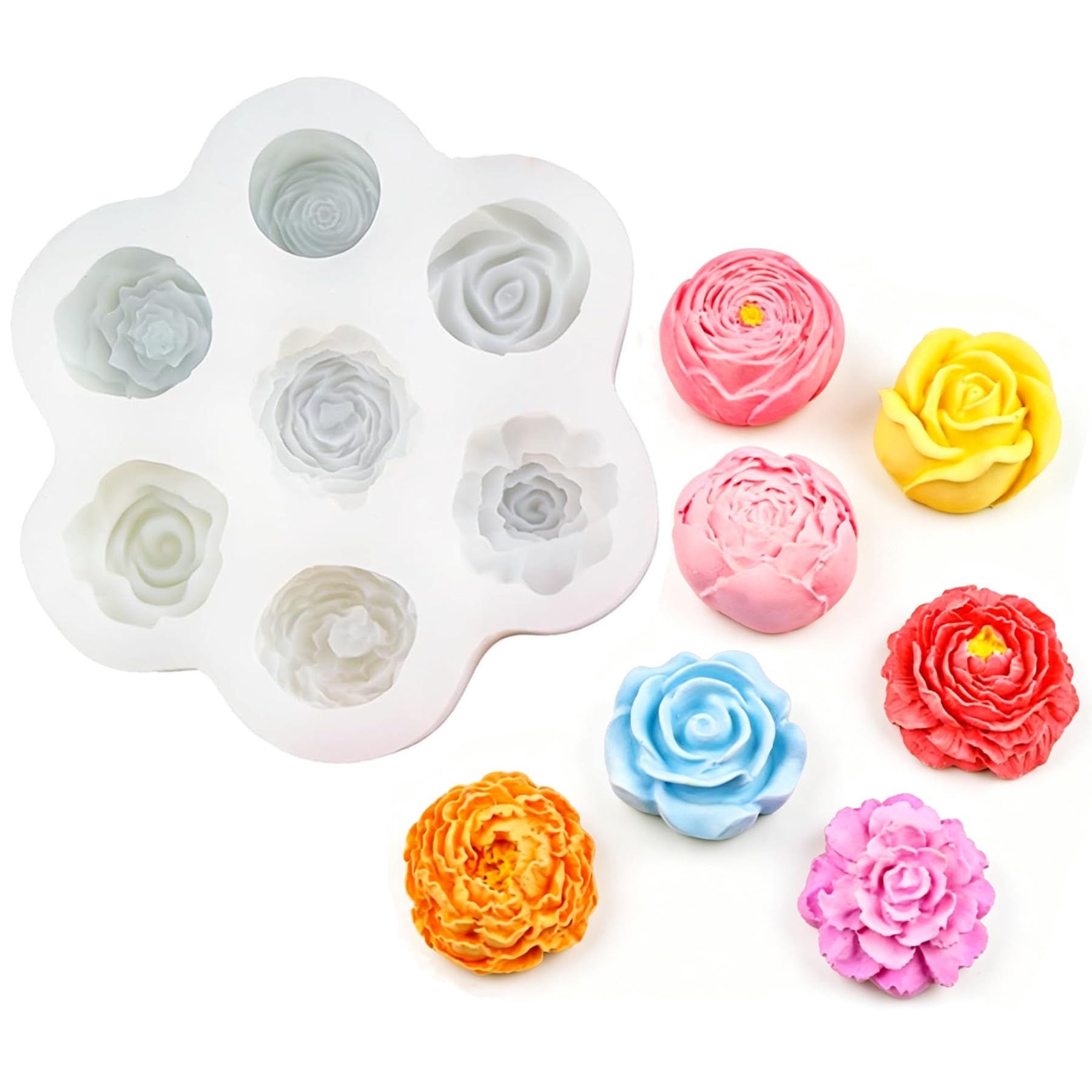 CNMZGJ 7 Cavity Rose Flower Silicone Mould 3D Mini Rose Epoxy Resin Casting Candle Mold for Candle Soap Cake Cupcake Candy Making for DIY Handmade