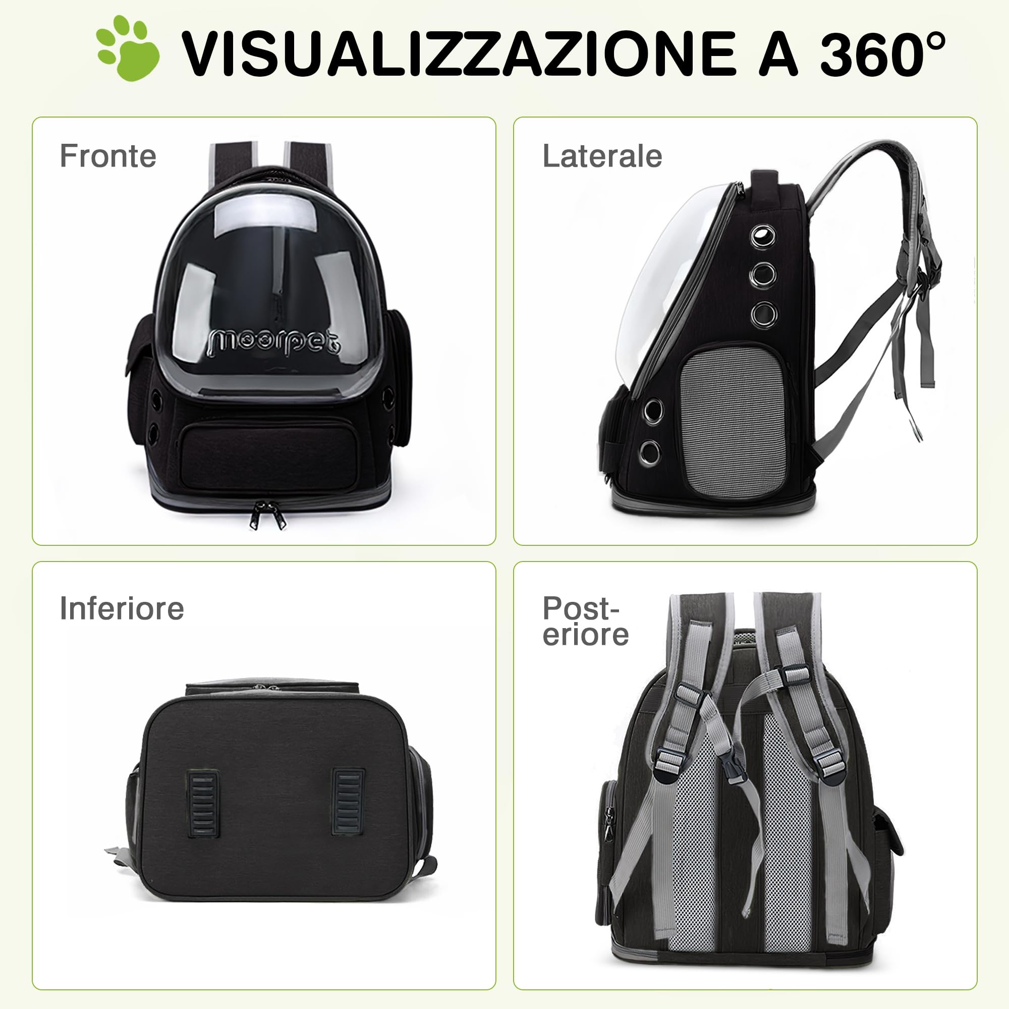 ALLSOPETS Zaino per Gatti e Cani, Zaino Trasportino Gatto con Design a Bolle, Pieghevole e Portatile, per Animali Fino a 7,5 kg, per Viaggi, Escursioni e Cliniche Veterinarie (Nero Classico)