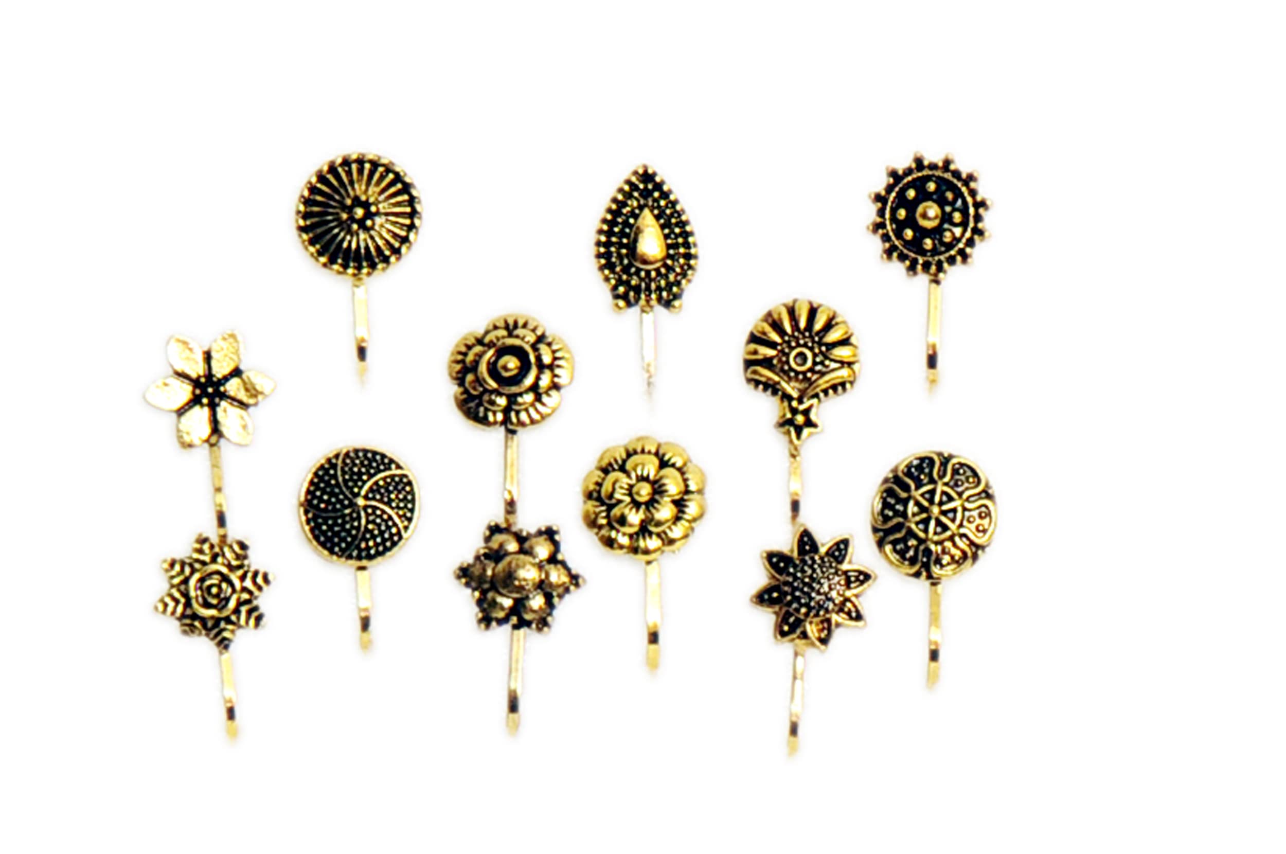 La Belleza Oxidized Nose Ring Stud for women stylish | Antique Gold Colored Nose Ring For Women and Girls | Clip on Nose Ring | Combo Piece (Pack of 12) (B09RK96PJJ) Amazon Price History, Amazon Price Tracker