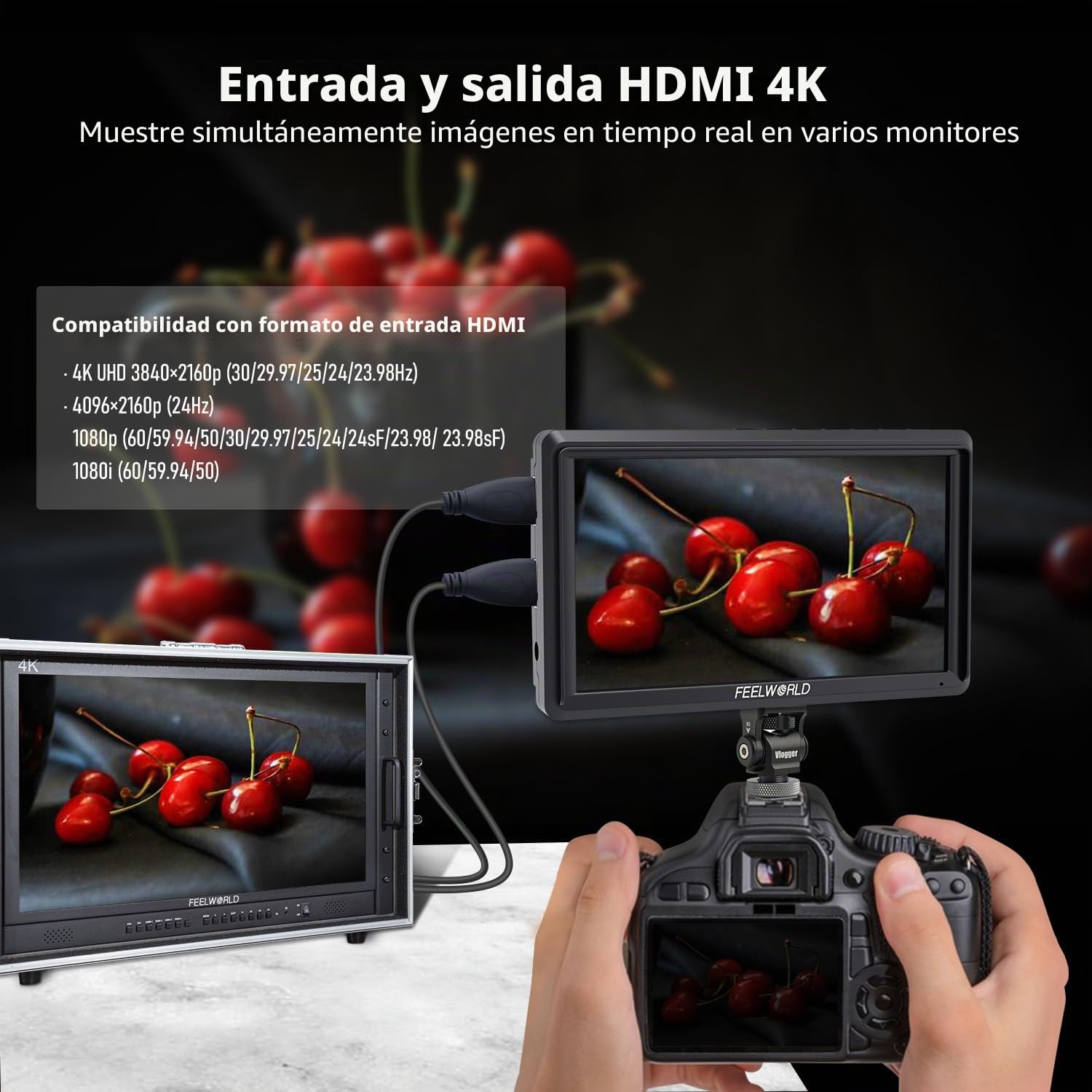 FEELWORLD FW568 V3 Monitor de Campo de cámara 4K de 6 Pulgadas, Full HD 1920x1080 3D LUT DSLR Cámara Monitor con batería de 2800 mAh Batería portátil Sunshine Hood HDMI con Entrada