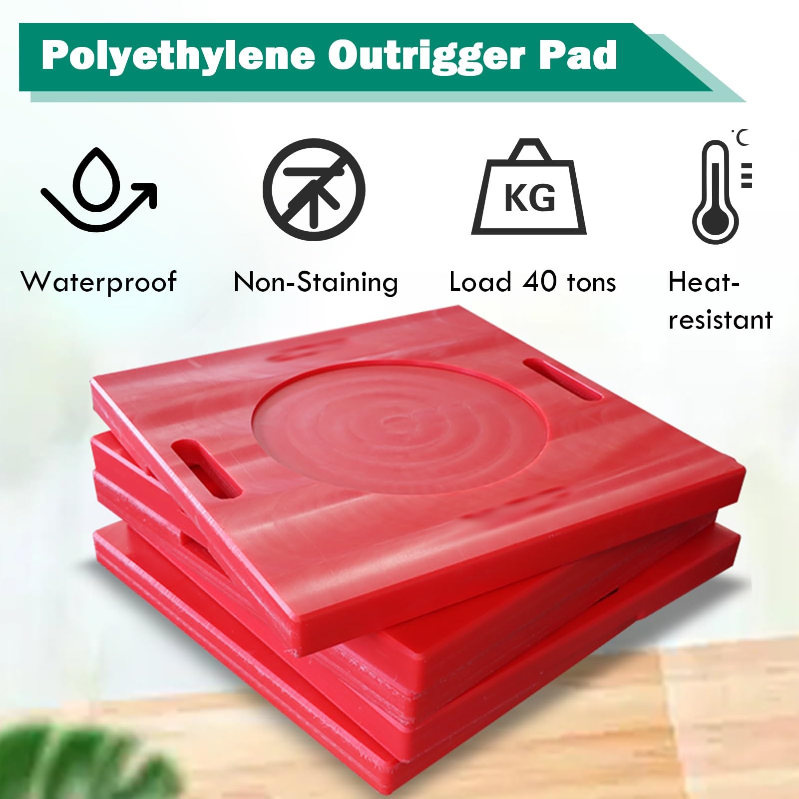 Generico Confezione da 4 tappetini stabilizzatori Personalizzati - 40x40 cm, Resistenti, per Gru, Pompe per calcestruzzo e Supporto Camper - Blocchi di atterraggio per martinetti da 40 tonnellate per