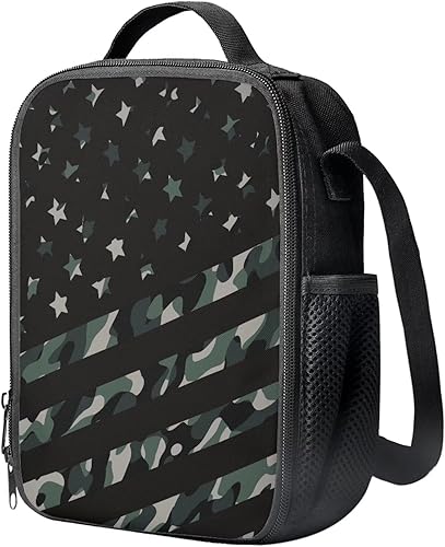Miniatura 2 de FOR U DESIGNS Lonchera con diseño de bandera estadounidense de camuflaje verde para niños de 8 a 12 años, bolsa de almuerzo aislada para la escuela