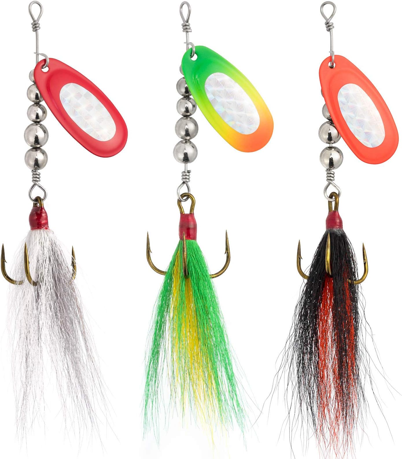 Dr.Fish 3pcs Musky Spinner Baits, Bucktail Spinner, 3/4oz 5 Inches Muskie Lures Pike Striper Bass Lures Willow Blade Big Inline Spinner Large Orange