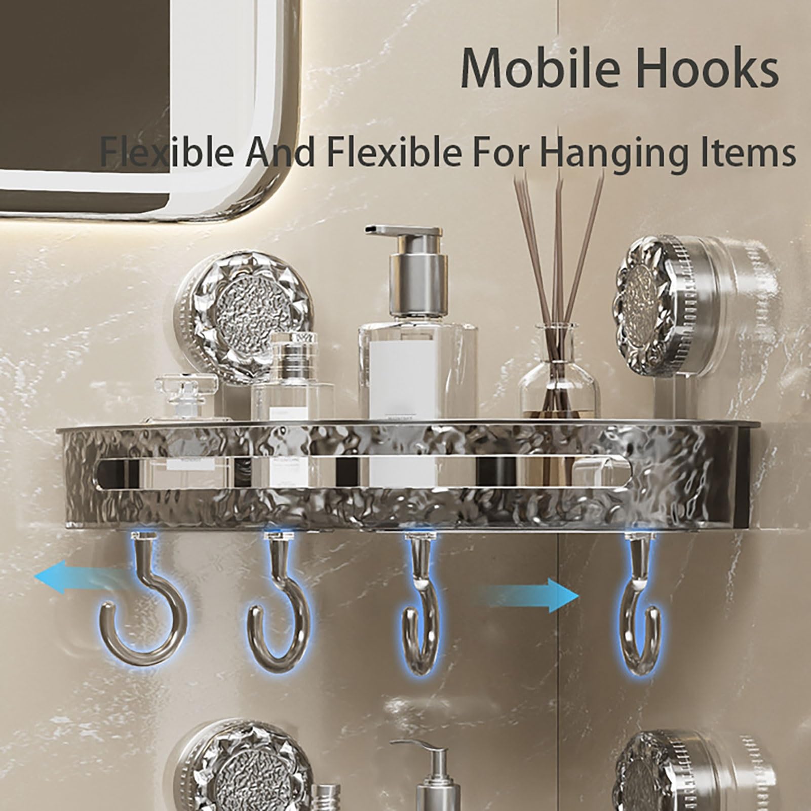 Organizador De Ducha Con Ventosa, Soporte De Almacenamiento Con Ventosa De Esquina Transparente Y Corrugado Con Ganchos, Estante De Almacenamiento De Pared Sin Necesidad De Taladrar(Gray,5 Pack)