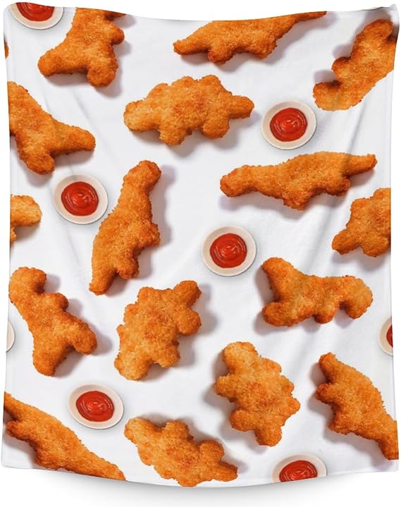 Mercuryelf Dinosaur Chicken Nugget Blanket - Soft, Fuzzy & Warm - 30x40 Inches Small Throw Blankets for Lap, Crib - White Novelty Throws Gift for Chicken Nugget Lovers