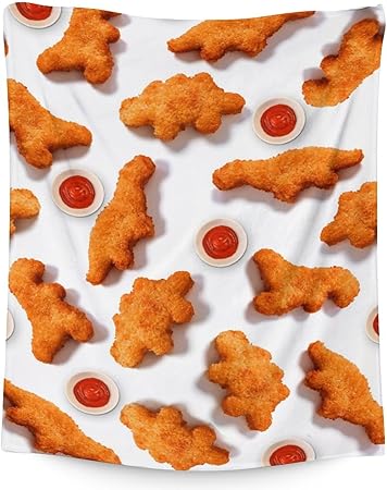 Mercuryelf Dinosaur Chicken Nugget Blanket - Soft, Fuzzy & Warm - 30x40 Inches Small Throw Blankets for Lap, Crib - White Novelty Throws Gift for Chicken Nugget Lovers