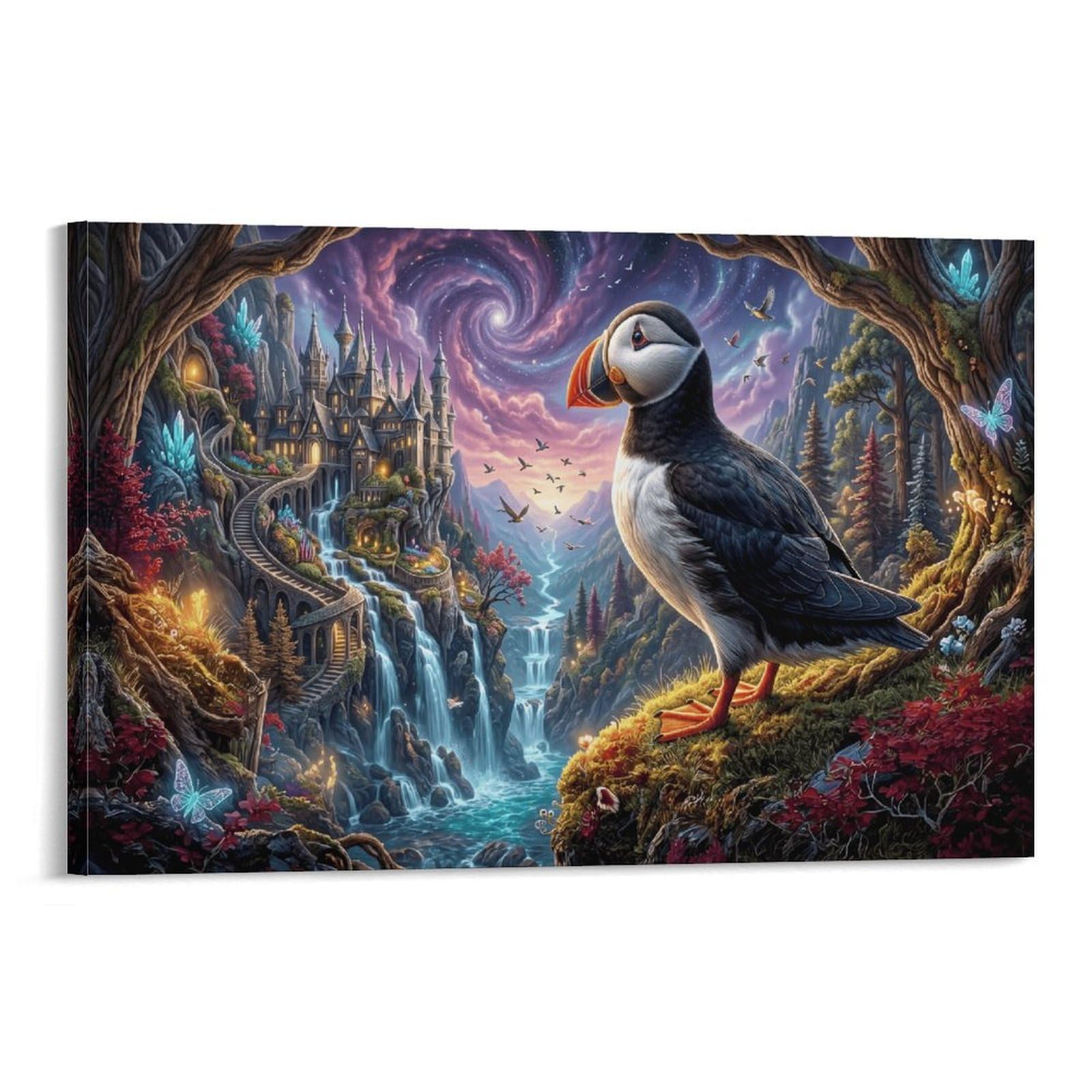 XPASHIQWC Puffin Poster Artwork Galaxy Castle Canvas Prints Picture Modern Wall Art Picture Wall Hanging for Dining Room Kitchen Home Office Decor 08x12inch(20x30cm)
